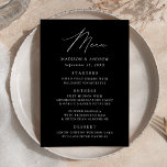Modern Elegant Black and White Wedding Menu<br><div class="desc">Simple and elegant wedding menu featuring "Menu" displayed in a modern white script with a black background or colour of your choice. Personalize the wedding menu by adding your names,  wedding date,  and menu information. Designed to coordinate with our Modern Elegance wedding collection.</div>