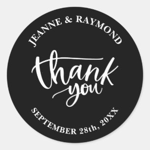 Modern Elegant Black and White Wedding Thank You Classic Round Sticker