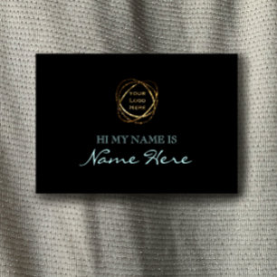 Modern Elegant Black Aqua Add Business Logo Name Tag