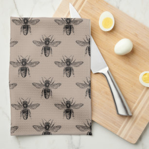 Modern Elegant Black Bee Pattern Kitchen Towel