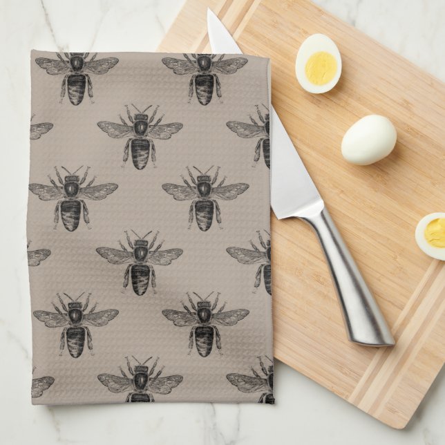 Modern Elegant Black Bee Pattern Kitchen Towel (Quarter Fold)