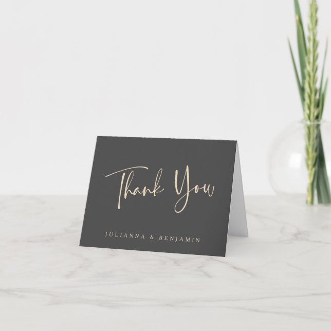 Modern Elegant Black Beige Wedding Personalized Thank You Card (Front)