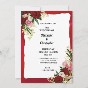 Modern Elegant Black Botanical Floral Wedding Invitation