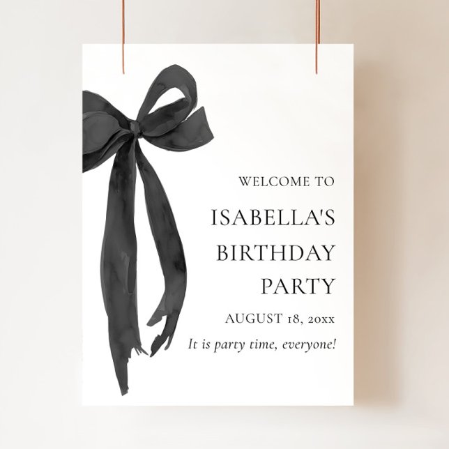 Modern Elegant Black Bow Coquette Birthday Welcome Poster (Creator Uploaded)
