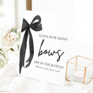 Modern Elegant Black Bow Guess How Many Bows Game Pedestal Sign