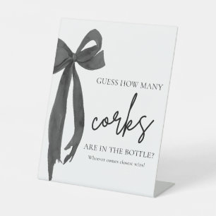 Modern Elegant Black Bow Guess How Many Corks Game Pedestal Sign