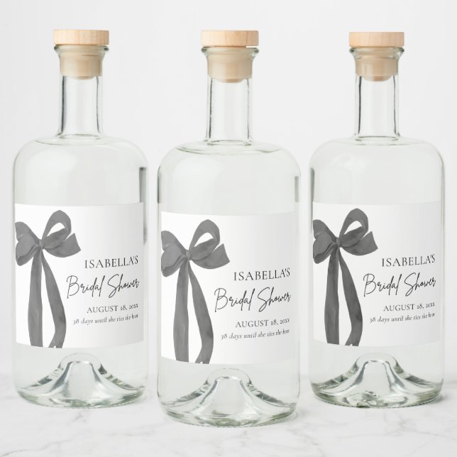 Modern Elegant Black Bow Ribbon Bridal Shower Liquor Bottle Label (Bottles)