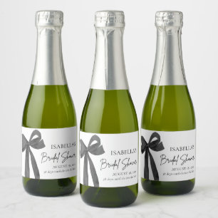 Modern Elegant Black Bow Ribbon Bridal Shower Sparkling Wine Label