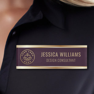 Modern Elegant Black Burgundy Red Business Logo Name Tag