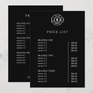 Modern Elegant Black Business Logo Menu Price List