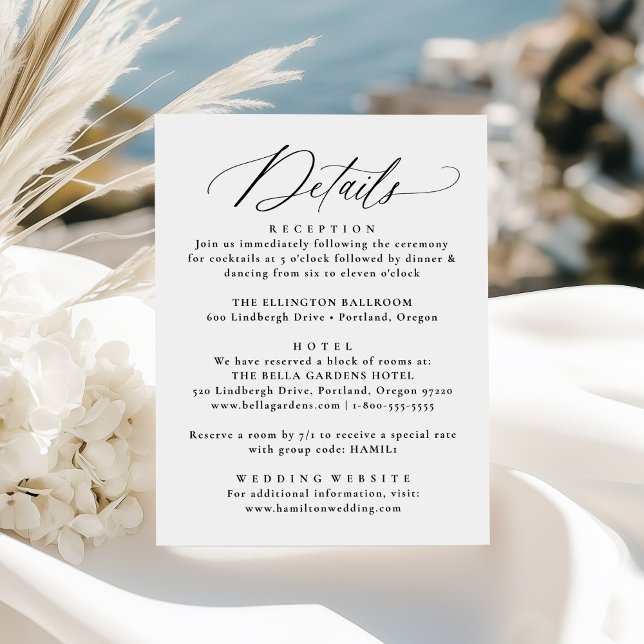Modern Elegant Black Calligraphy Wedding Details Enclosure Card (Creator Uploaded)