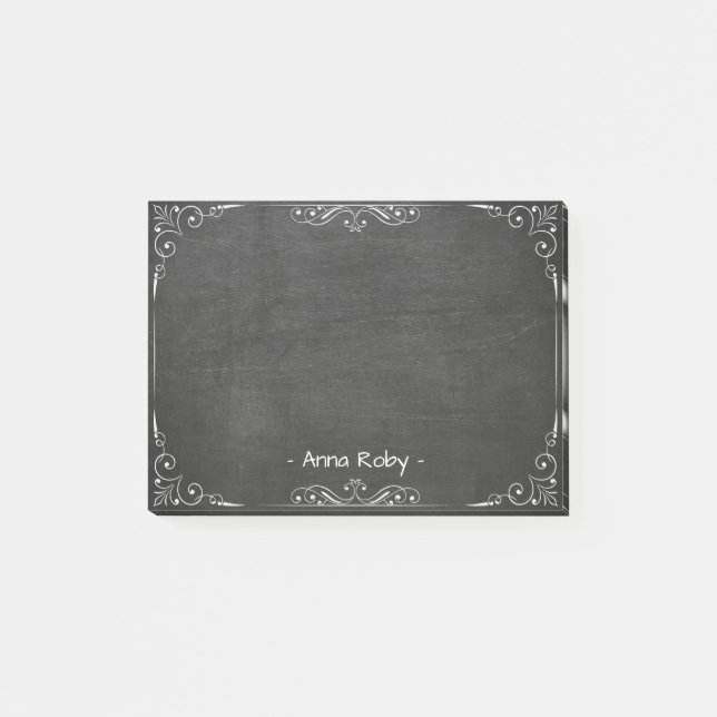 Modern Elegant Black Chalkboard White Floral Frame Post-it Notes (Front)