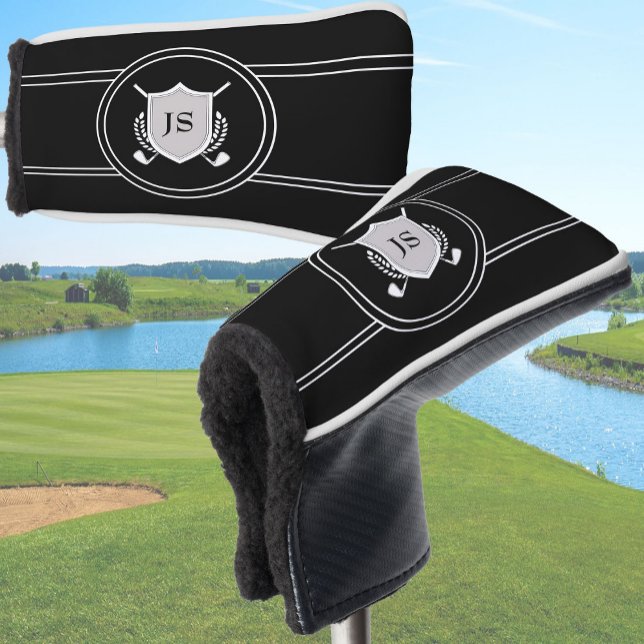 Modern Elegant Black Custom Monogram Golf Head Cover (Creator Uploaded)