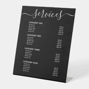 Modern Elegant Black Custom Service Menu List Pedestal Sign