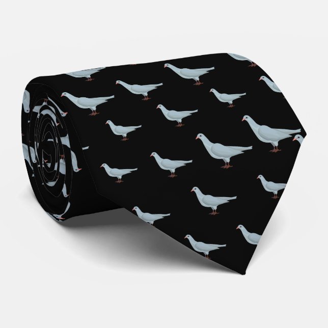 Modern Elegant Black Dove Seamless Pattern Tie (Rolled)