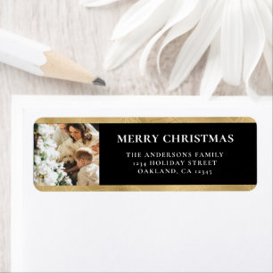 Modern Elegant Black & Faux Gold Christmas Photo