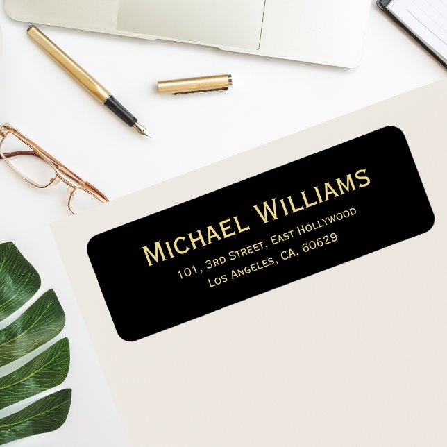 Modern Elegant Black Faux Gold Return Address (Modern Elegant Black Faux Gold Return Address Label)
