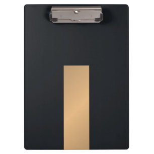 Modern Elegant Black Faux Gold Stripe Monogram Clipboard