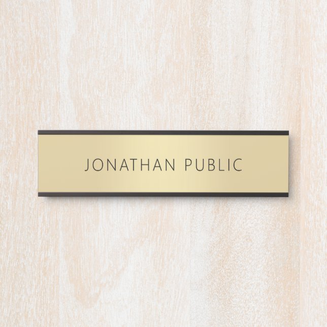 Modern Elegant Black Faux Gold Template Trendy Door Sign (Front)