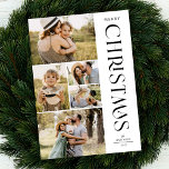 Modern Elegant Black Five Photo Collage Christmas  Holiday Card<br><div class="desc">Send beautiful holiday greetings with these 5 photo collage Christmas cards! They feature five photo templates on the left of the card, with stylish, modern typography on the right, reading "Merry Christmas." The back of the card contains simple diagonal stripes in white over a black background (to match the front)....</div>
