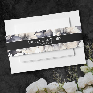 Modern Elegant Black Floral Wedding Invitation Belly Band