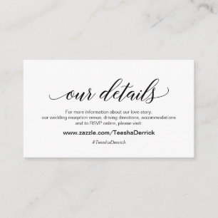 Modern Elegant Black Font, Wedding Our Details Enclosure Card