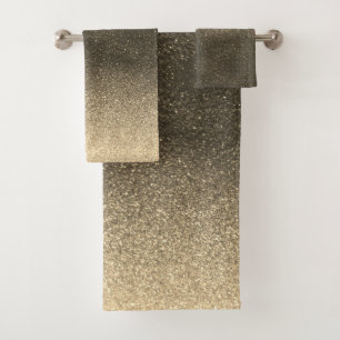 Modern Elegant Black Glitter Ombre Summer Beach Bath Towel Set