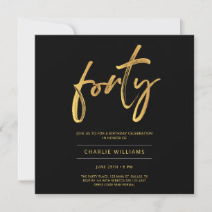 Modern Elegant Black Gold 40th Birthday Invitation
