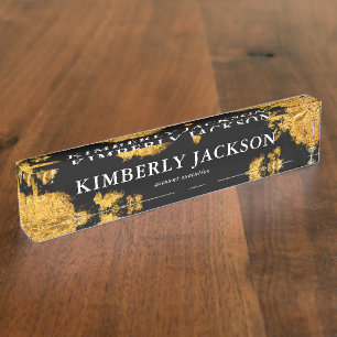 Modern Elegant Black Gold Desk Name Plate