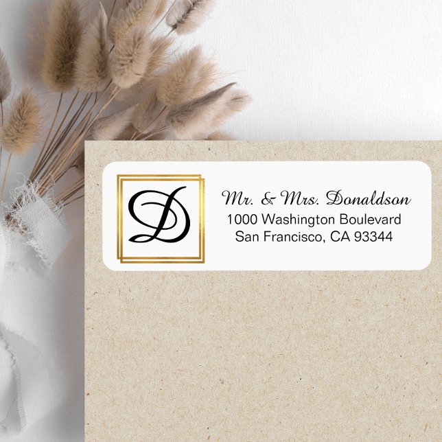 Modern Elegant Black Gold Frame Monogram Initials (Creator Uploaded)