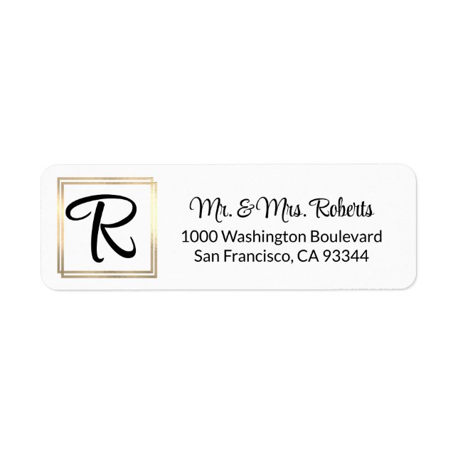 Modern Elegant Black Gold Frame Monogram Initials  (Front)