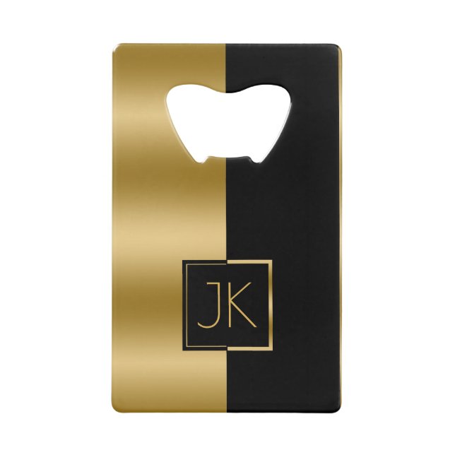 Modern Elegant Black & Gold Geometric Design Zippo Credit Card Bottle Opener (Front)
