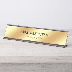Modern Elegant Black Gold Glamorous Template Desk Name Plate