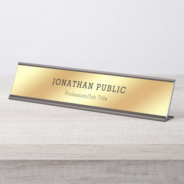 Modern Elegant Black Gold Glamourous Template Desk Name Plate (Front)