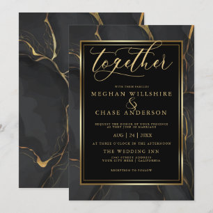 Modern Elegant Black Gold Marble BarefootBride™ Invitation