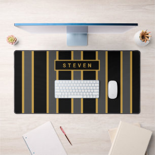 Modern Elegant Black Gold Masculine Personalized Desk Mat