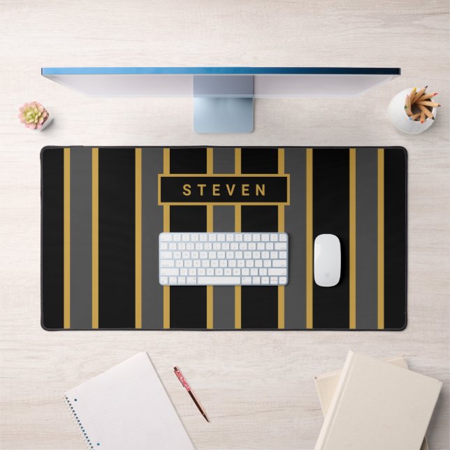 Modern Elegant Black Gold Masculine Personalized Desk Mat (Office 1)