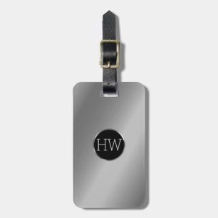 Modern Elegant Black Gold Metallic monogram Name  Luggage Tag