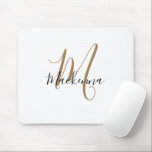 Modern Elegant Black Gold Monogram Script Girly Mo Mouse Pad<br><div class="desc">Modern Elegant Black Gold Monogram Script Girly Mouse Pad . Personalize this elegant monogrammed white mouse pad design with your name and monogram initial in a chic, trendy, and girly script typography. Perfect gift for her.</div>