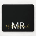 Modern elegant black gold monogram script mouse pad<br><div class="desc">Modern elegant black gold monogram script mouse pad. Simple,  clean monogrammed personalized desk mouse pad with your initials and name. Font and text colours are fully customizable.</div>
