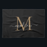 Modern Elegant Black Gold Monogram Script Name Kitchen Towel<br><div class="desc">Modern Elegant Black Gold Monogram Script Name Kitchen Towel</div>