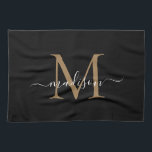 Modern Elegant Black Gold Monogram Script Name Kitchen Towel<br><div class="desc">Modern Elegant Black Gold Monogram Script Name Kitchen Towel</div>