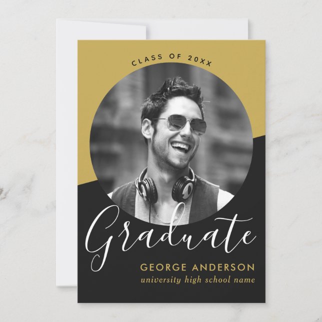 Modern Elegant Black Gold Photo Graduation Party Invitation (Front)