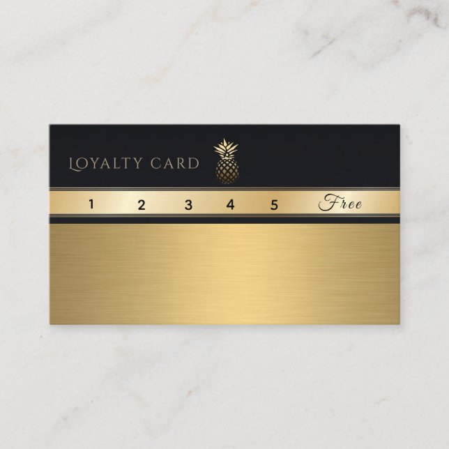 Modern elegant black gold pineapple loyatly card (Front)
