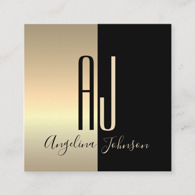 Modern Elegant Black Gold Square Business Card (Front)