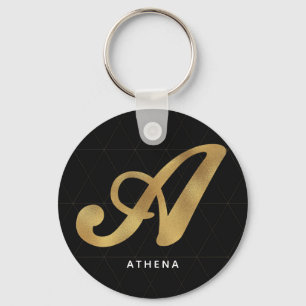 Modern Elegant Black Gold Stylish Monogram A Keychain
