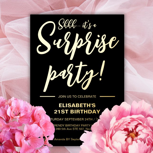 Modern Elegant Black & Gold Surprise Birthday  (Creator Uploaded)
