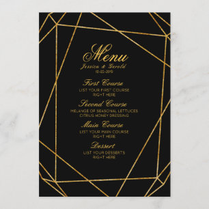 Modern Elegant Black & Gold Wedding Menu
