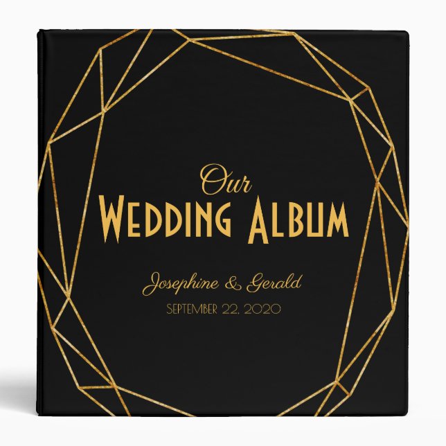 Modern Elegant Black & Gold Wedding Photo Album Binder (Front)