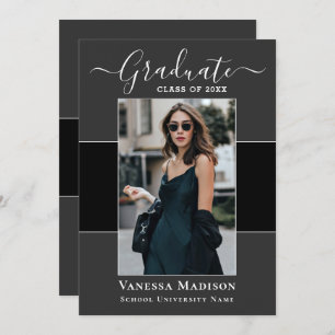 Modern   Elegant Black Grey 1 Photo Graduation Announcement